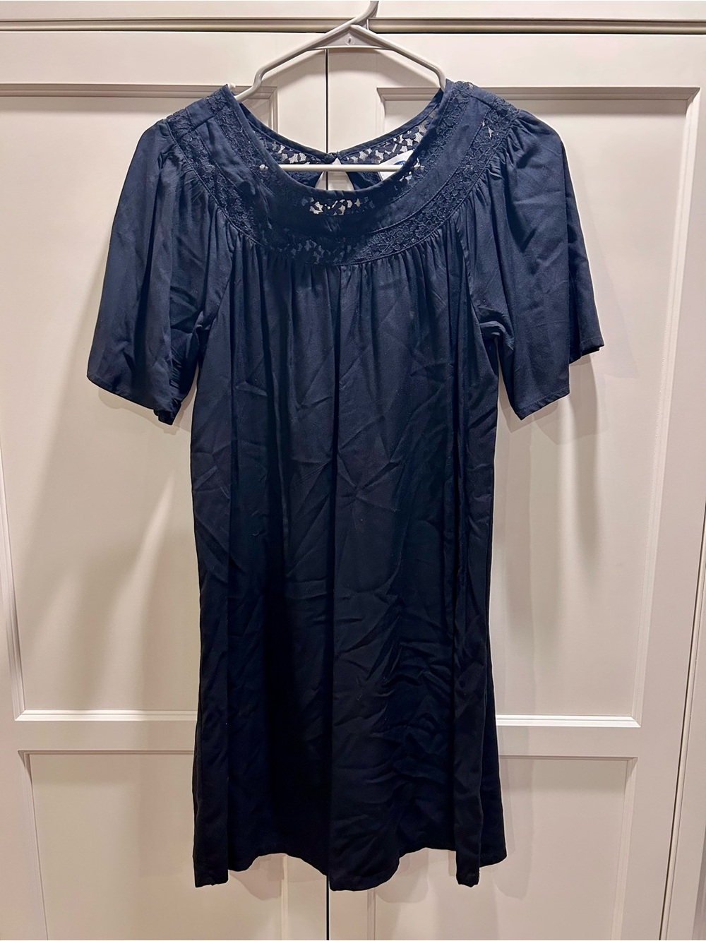 Old Navy Black Short Sleeve Embroidered Yoke Dress, Girl’s 14